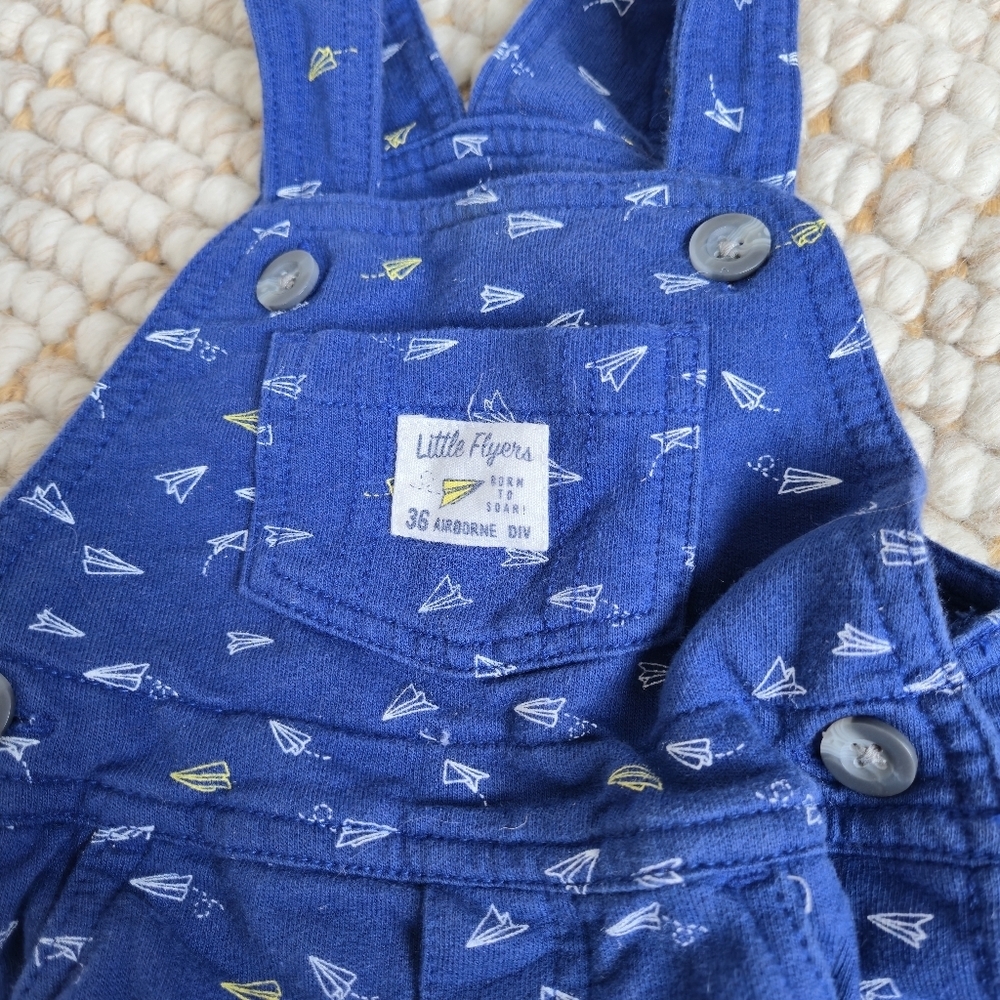 Carter’s Baby Boy Overalls 9 Mo Paper Airplane Farmer Cottage Bibs